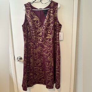 Enfocus Studio Purple Midi Dress with Gold Swirls